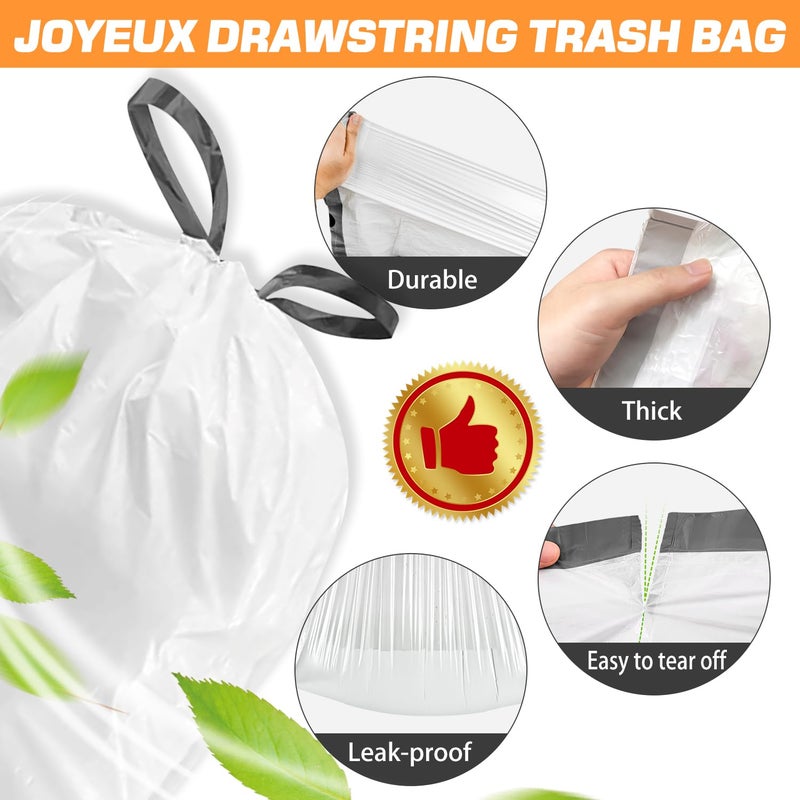 joyeux Small Trash Bags 4 Gallon - 60 Count Drawstring Unscented Small Garbage Bags, White Trash Can Liners for Bathroom, Bedroom, Office - Image 2